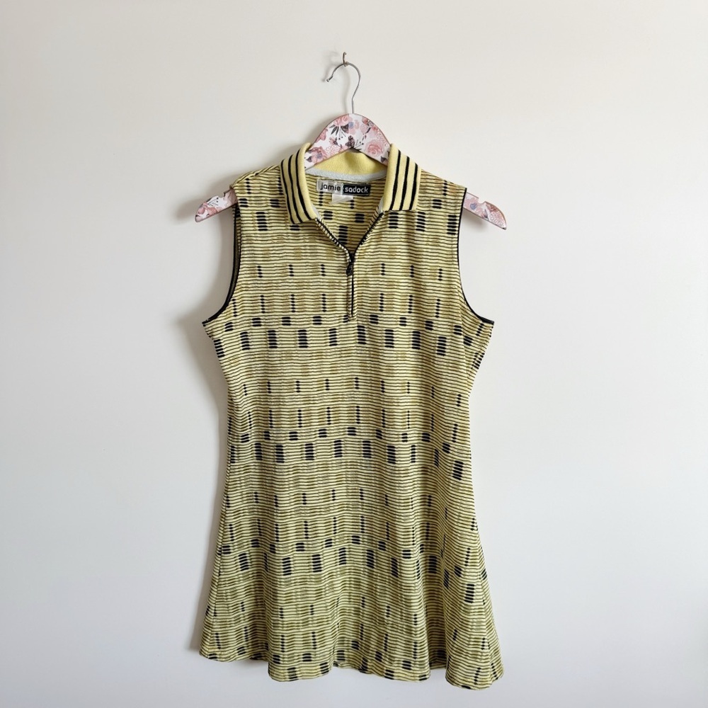 JAMIE SADOCK Women’s Small Yellow Black Striped Collared Polo Sleeveless Top